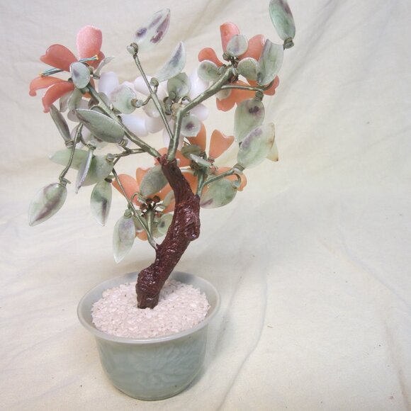 VTG GLASS CHERRY BLOSSOM BONSAI TREE W/JADE COLORED POT - Picture 3 of 6